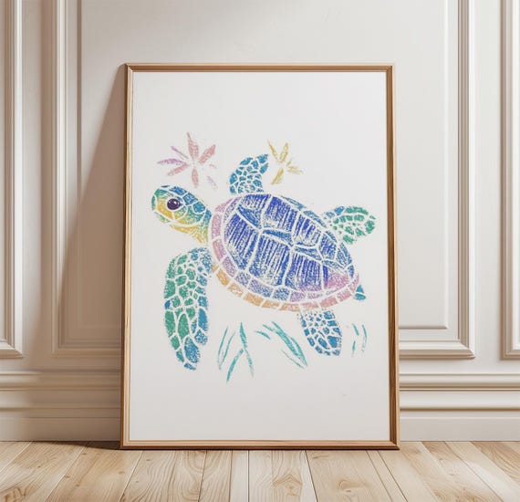 Sea Turtle Poster Coastal Animal Wall Art Print Minimal Marine Illustration Ocean Nature Decor Artwork