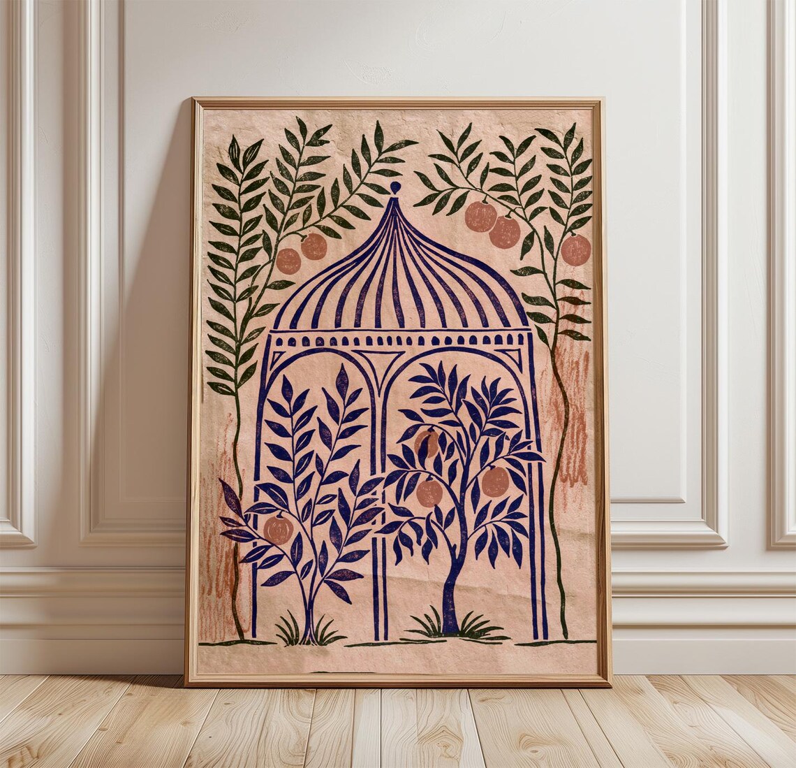 Citrus Garden Poster, Mediterranean Botanical Folk Art