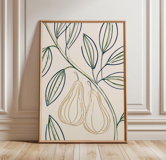 Pear Botanical Poster Minimal Line Art Scandinavian Kitchen Print