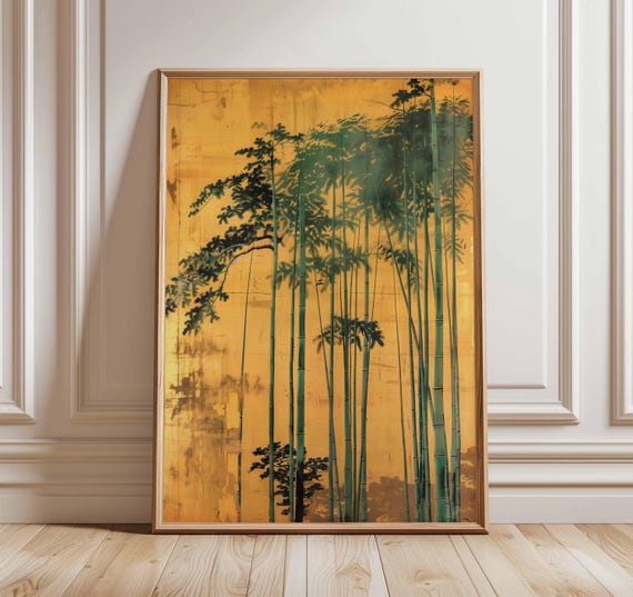 Golden Bamboo Forest Gold Leaf Japanese Botanical Nature Print