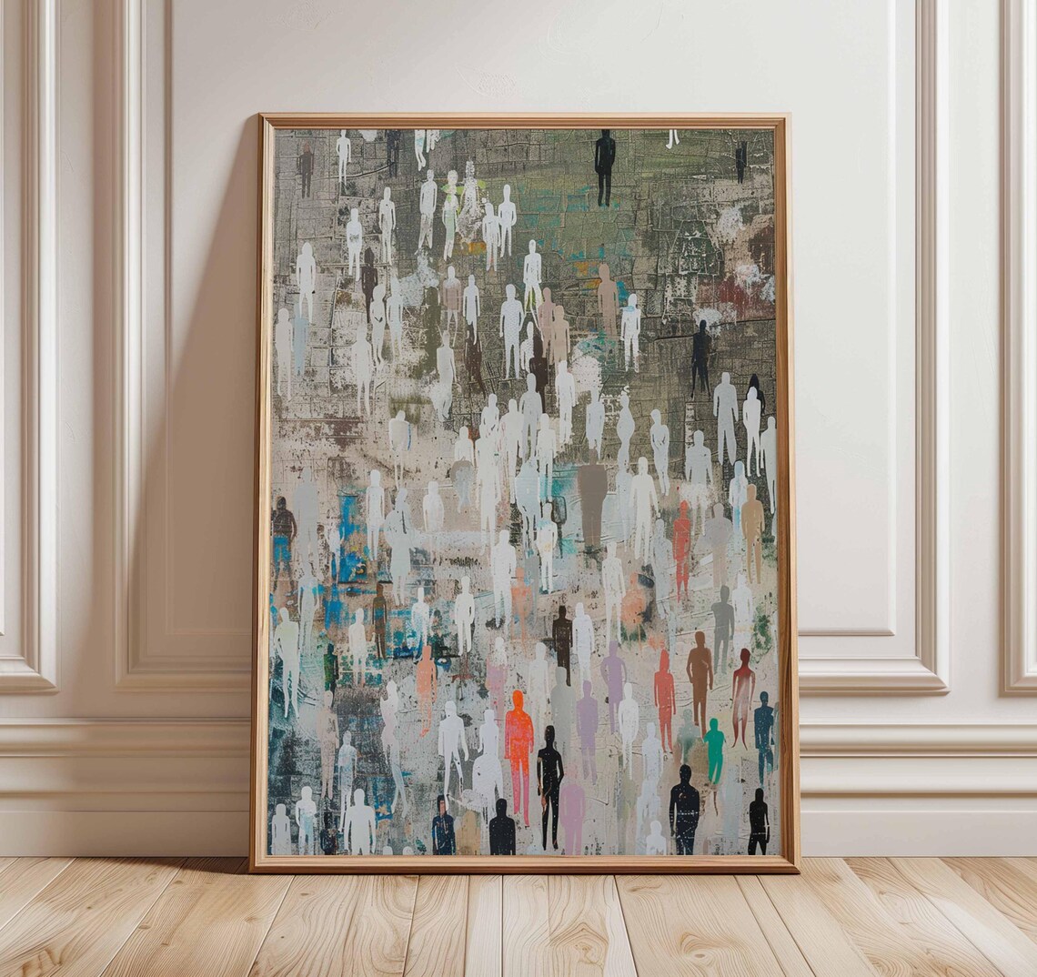 Abstract Crowd Poster, Modern Figurative Art Print