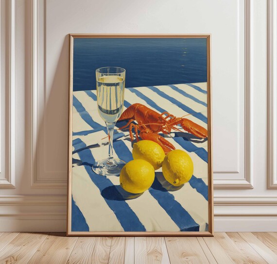 Oyster Poster Pink Kitchen Wall Art Vibrant Seafood Print Retro Dining Room Decor Oysters And Cocktails Illustration Bold Food