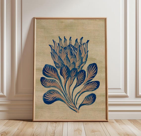 Blue Protea Flower Botanical Floral Art Print