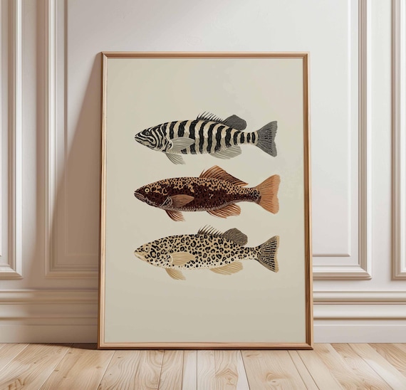 Tropical Fish Art Print Vintage Poster Animal Wall Ocean Sea Life Decor Coastal Bathroom Nautical Illustration