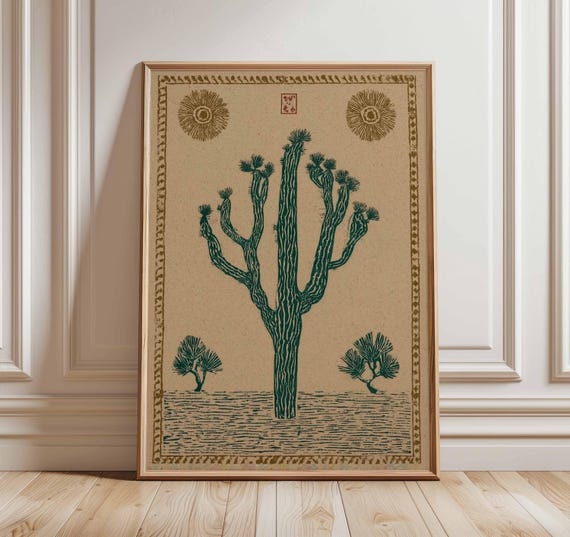 Joshua Tree Poster Southwestern Desert Art Print Vintage Cactus Wall Decor Boho Western Home Rustic Botanical Illustration
