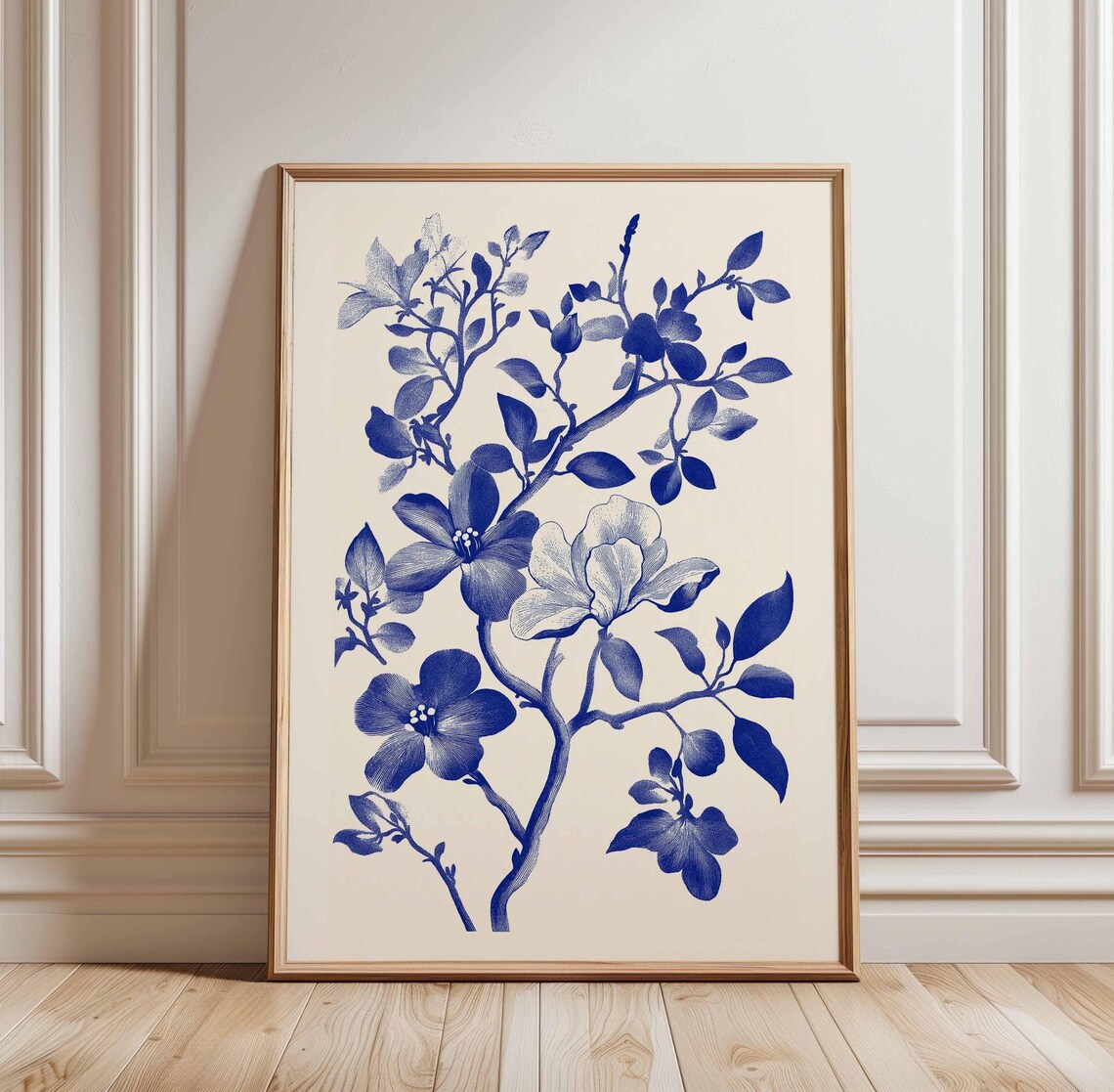 Blue Floral Branch Vintage Botanical Illustration Style Poster
