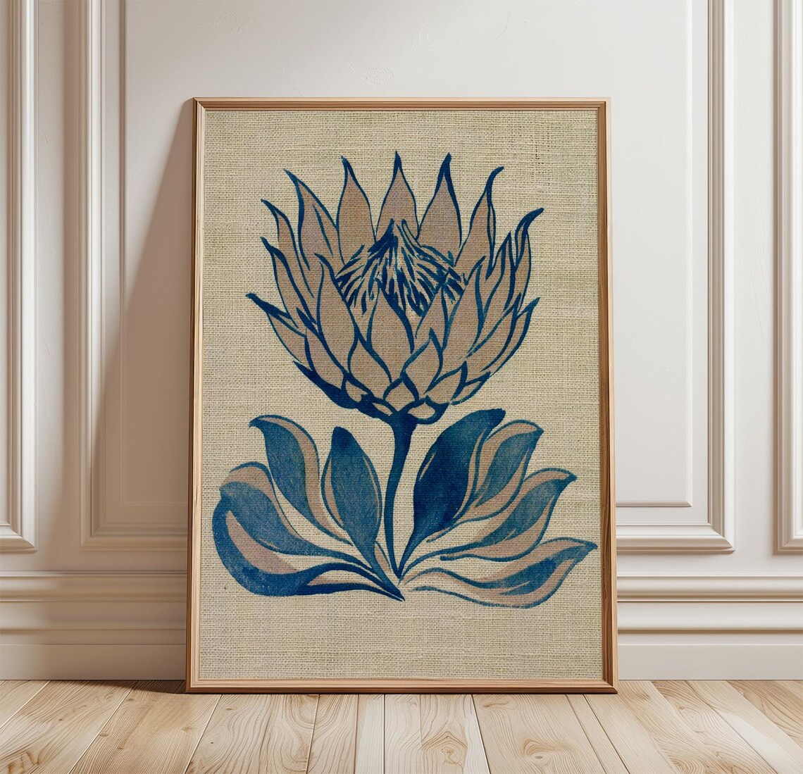 Blue Protea Flower Botanical Floral Wall Art