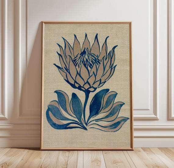 Blue Protea Flower Botanical Floral Wall Art