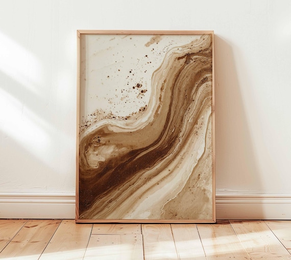 Abstract Marble Wall Art Print Neutral Brown Beige Poster Modern Minimalist Fluid Painting Artwork Contemporary Home Decor Office