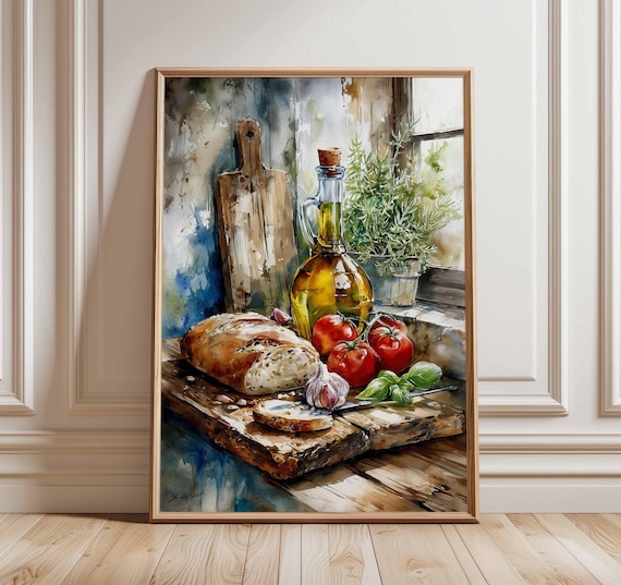 Rustic Kitchen Still Life Bread And Tomato Art Print