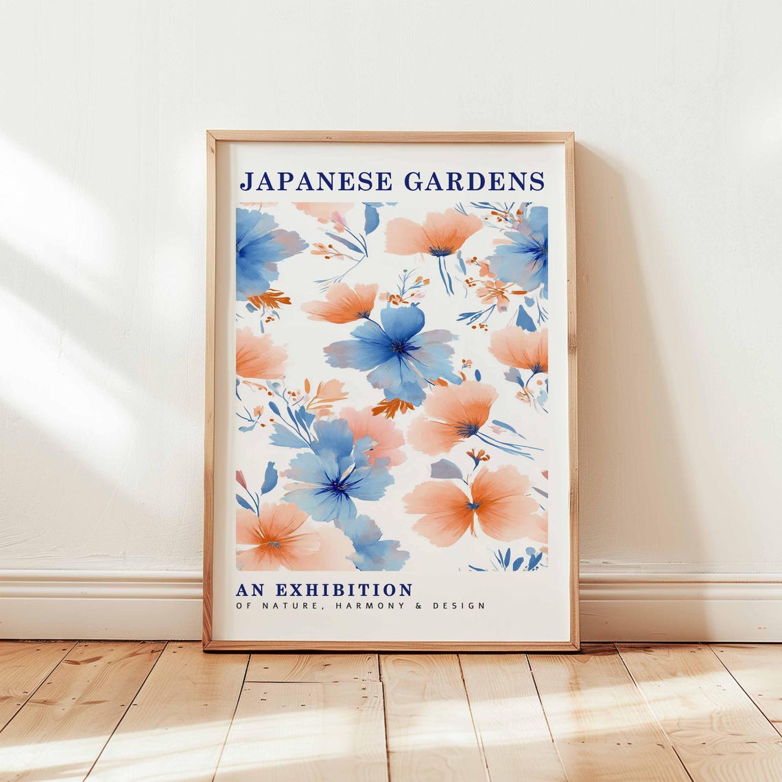 Japanese Gardens Exhibition Blue Peach Floral Poster Harmony And Design