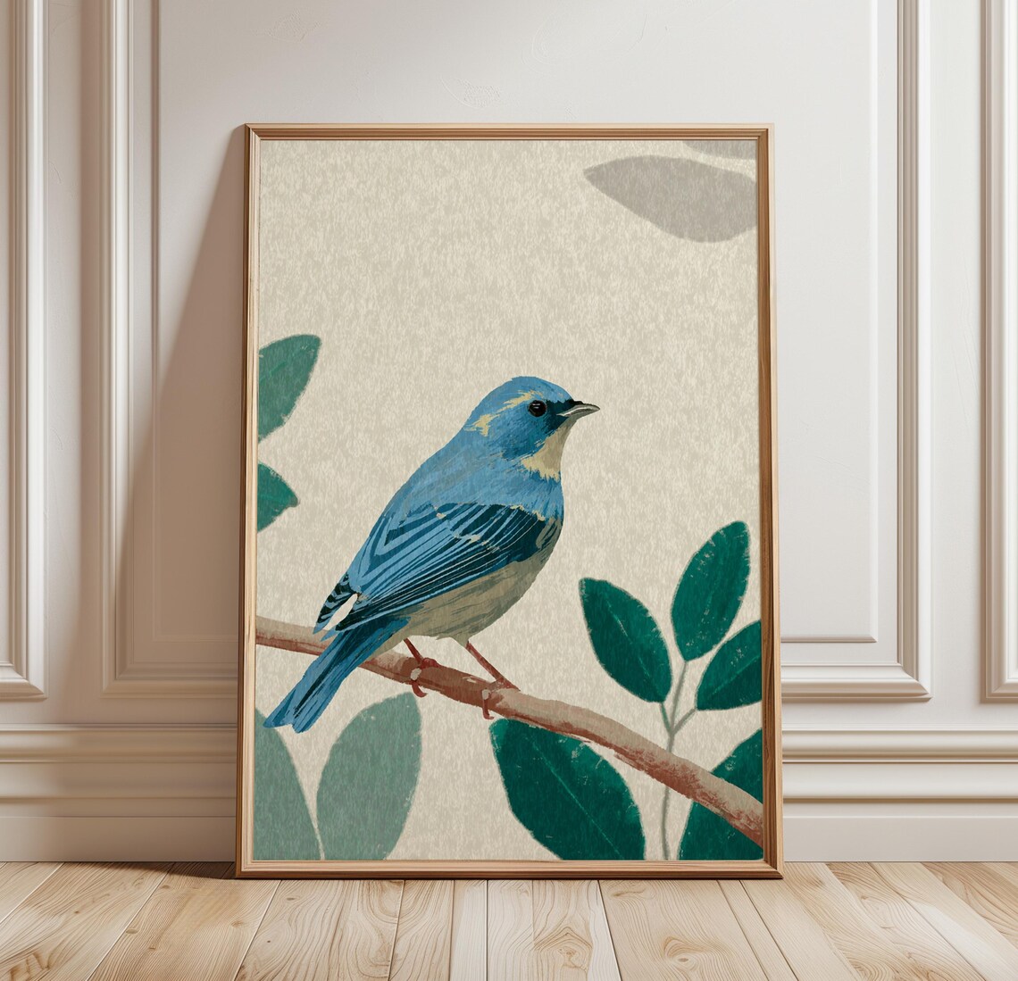 Vintage Sparrow Illustration Poster, Japanese Woodblock Style