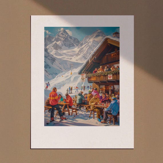 Vintage Skiing Poster Retro Wall Art Apres Ski Decor Bar Print Cart Winter Landscape