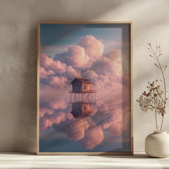 Surreal Abstract Art Print For Wall Decor Dreamy Landscape Poster Modern Surrealism Illustration Psychedelic Home