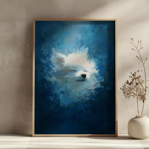 Vintage Golden Retriever Wall Art Print Abstract Dark Blue Dog Poster Moody Pet Illustration Minimalist Animal Decor