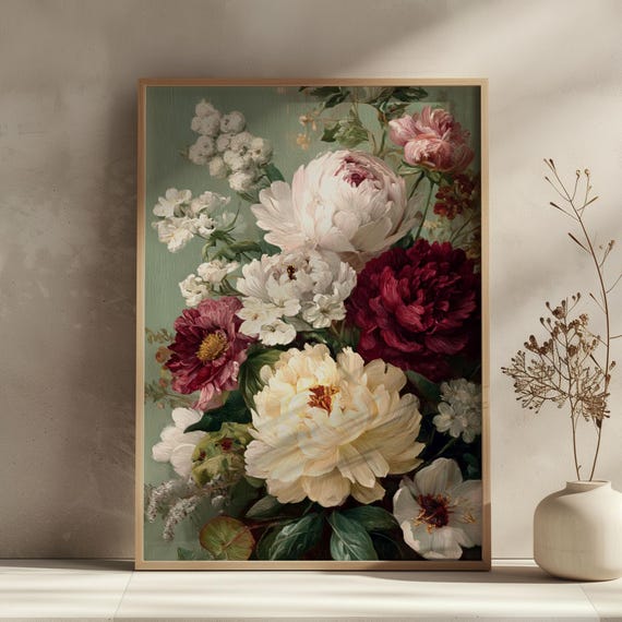 Vintage Floral Bouquet Wall Art Print Romantic Botanical Poster Elegant Peony And Garden Flowers Painting Style Home Decor
