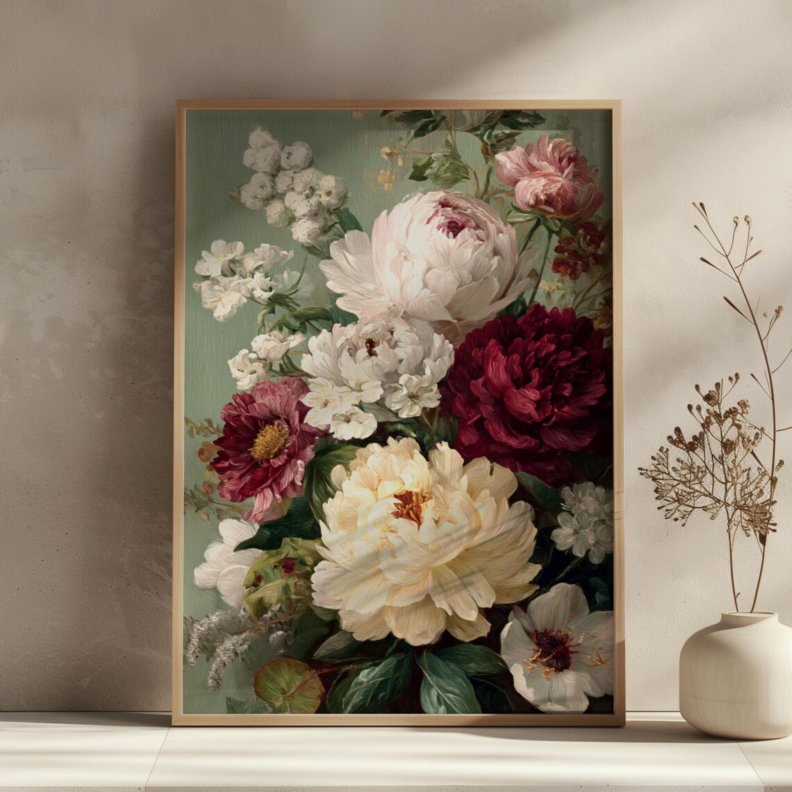 Vintage Peony Bouquet Romantic Elegant Floral Oil Painting Print