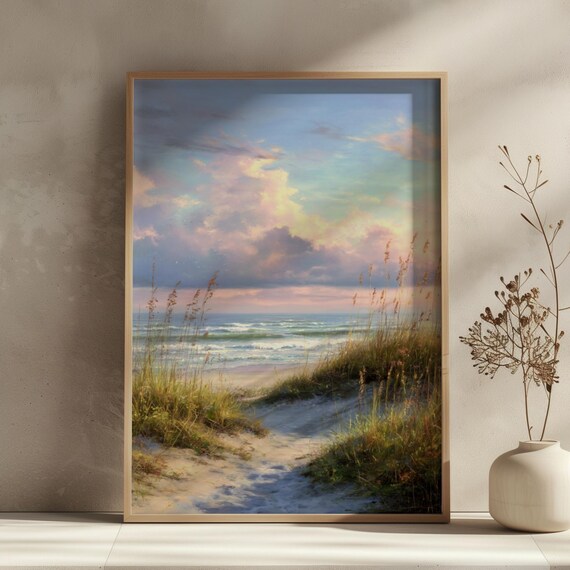 Tranquil Sunset Beach Dune Path Pastel Coastal Seascape Poster
