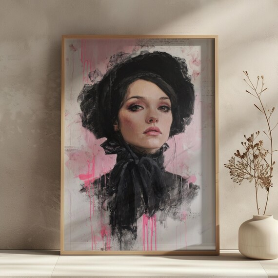 Victorian Woman Pink Background Dramatic Portrait Art Poster