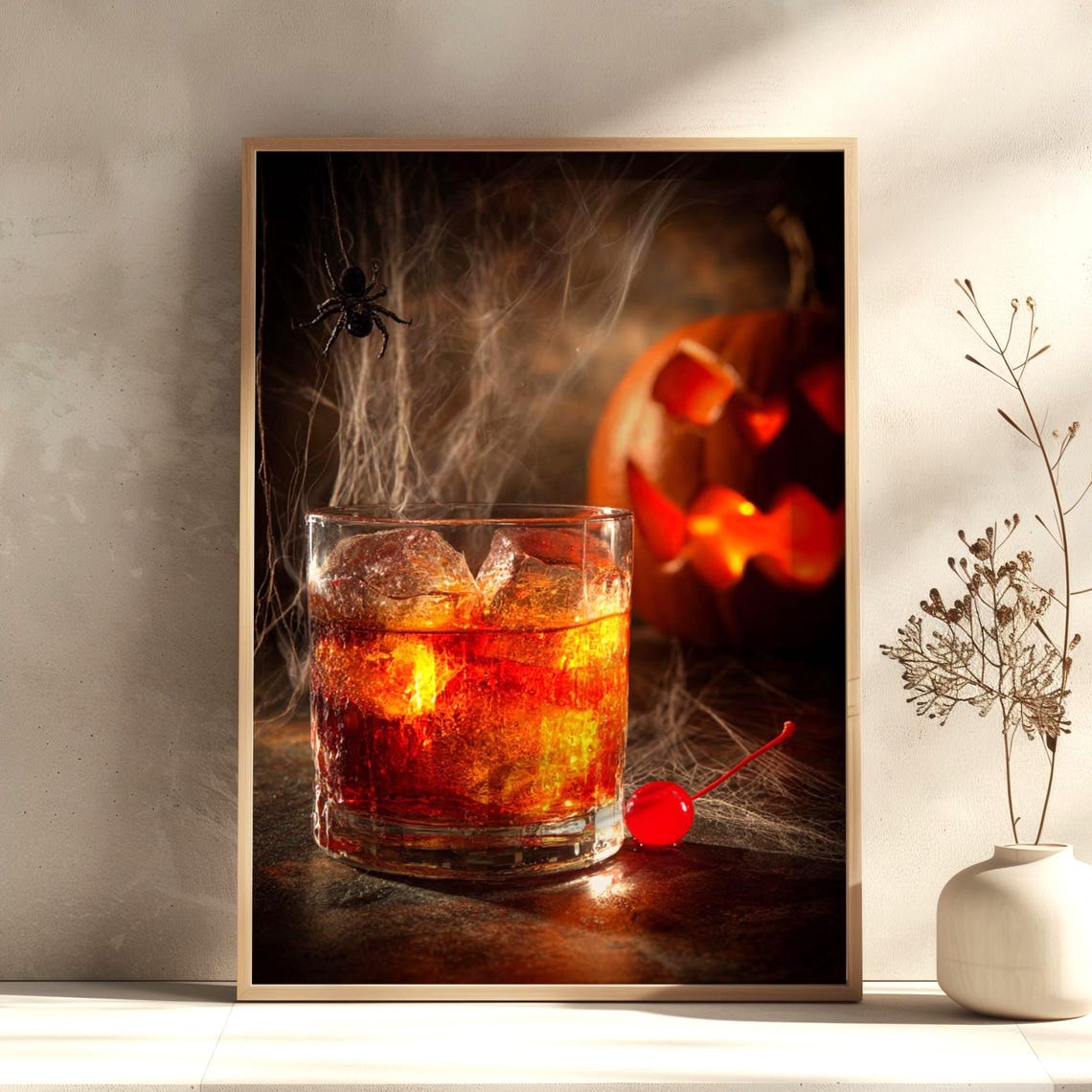 Vintage Halloween Cocktail Wall Art Haunted Happy Hour Bar Decor Retro Poster Old Fashioned Drink Print For Kitchen