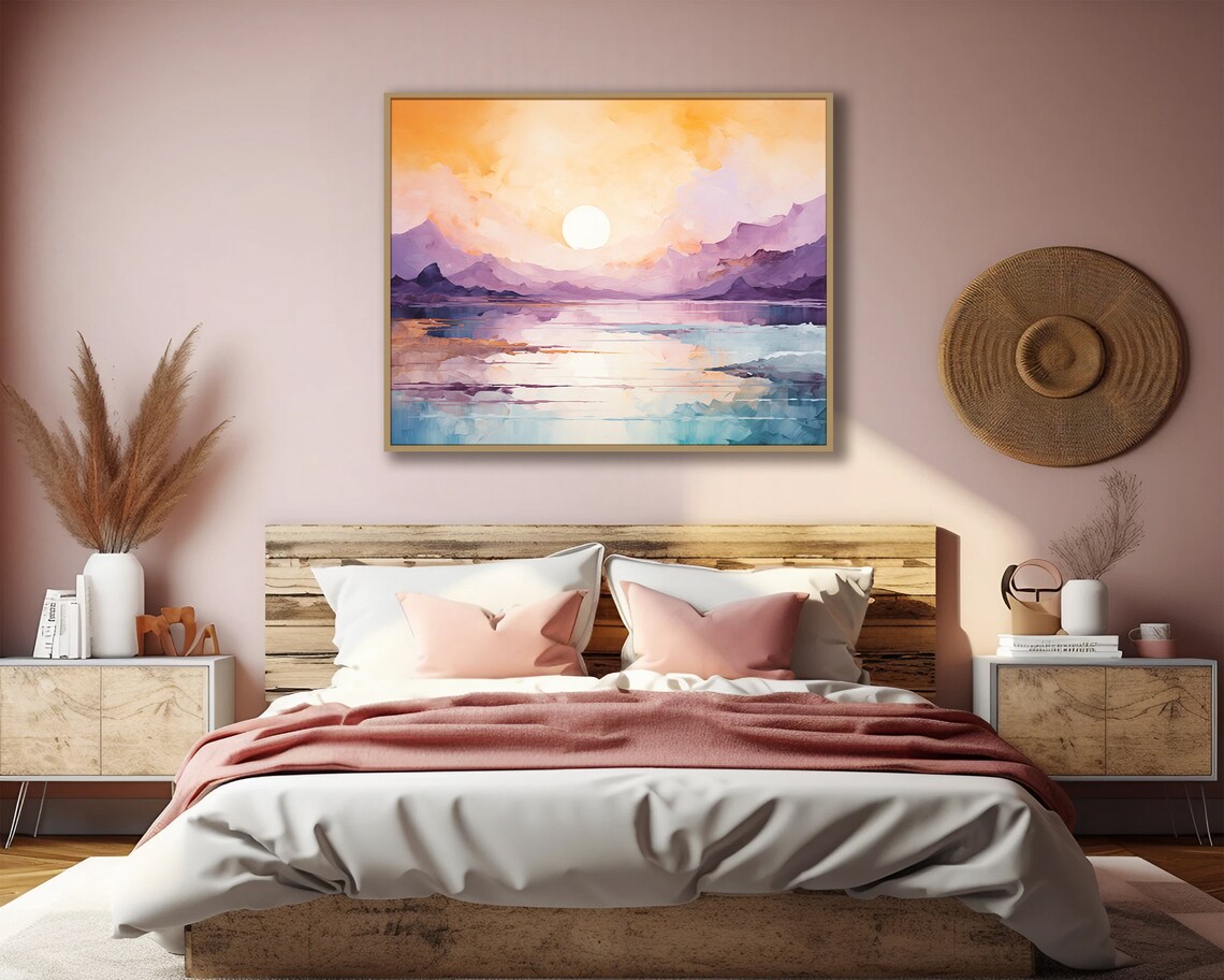 Abstract Landscape Art Print Living Room Decor Bedroom Art Home Decor Purple Blue Orange Poster Over The Bed Art Unframed Art Print - Image 3