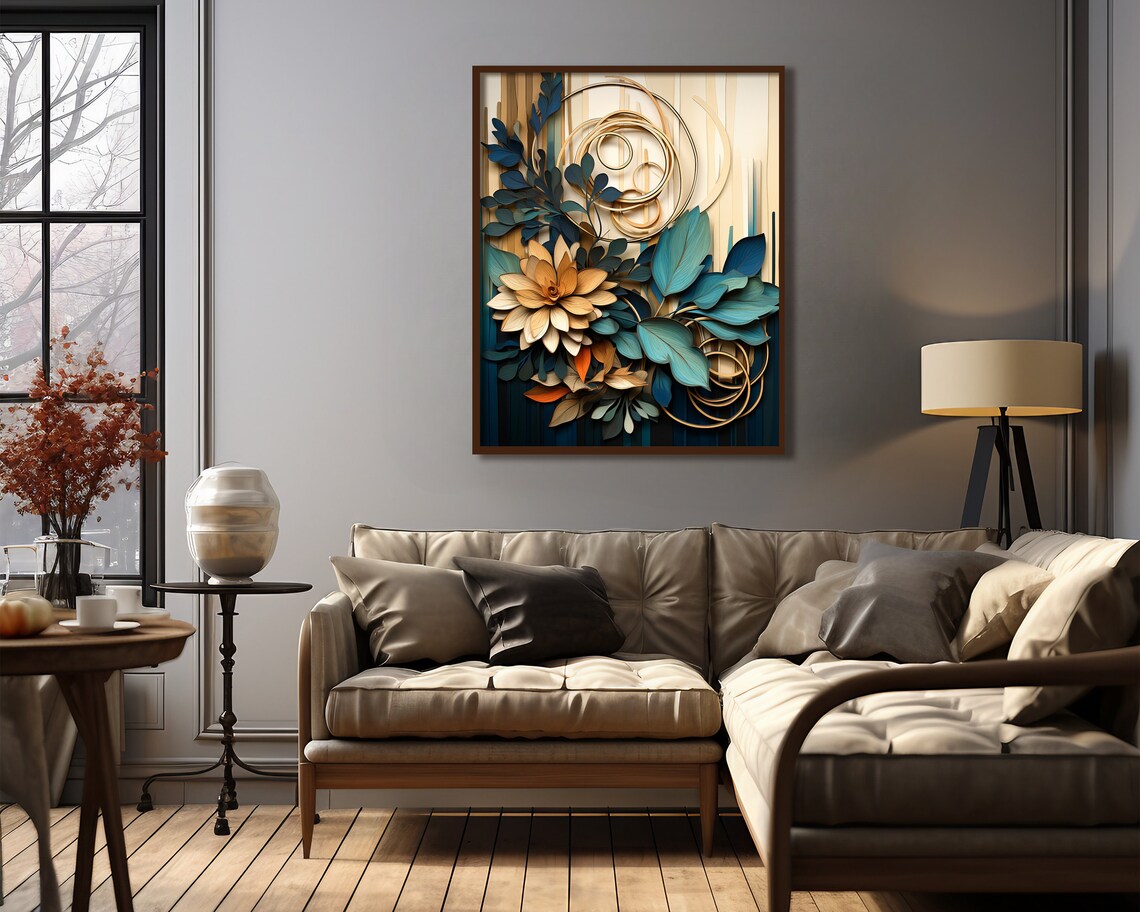 Blue And Beige Botanical Poster, Boho Bedroom Art - Image 3