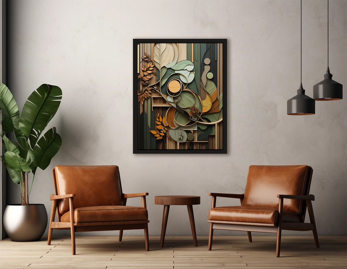 Botanical Boho Wood-Look Poster, Neutral Decor - Image 2