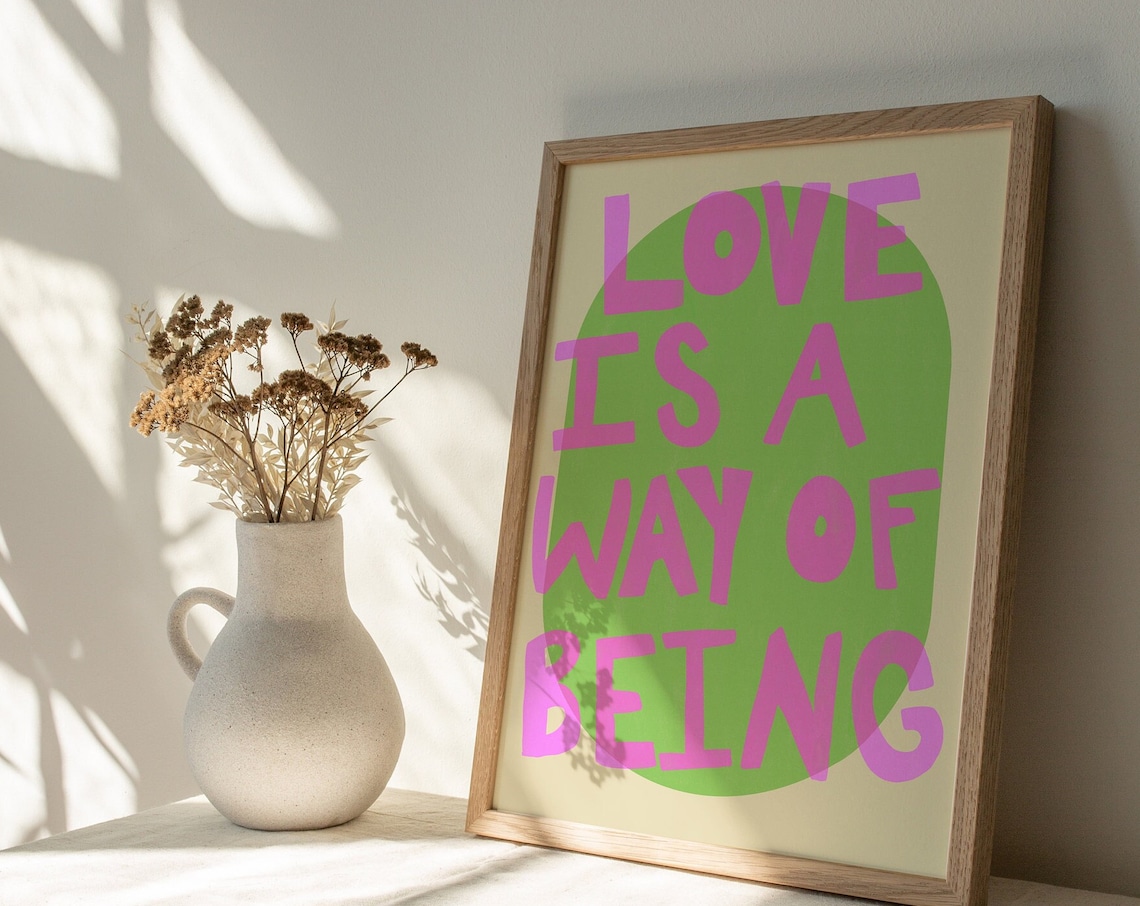 Pastel Pink And Green Love Typography Art Print
