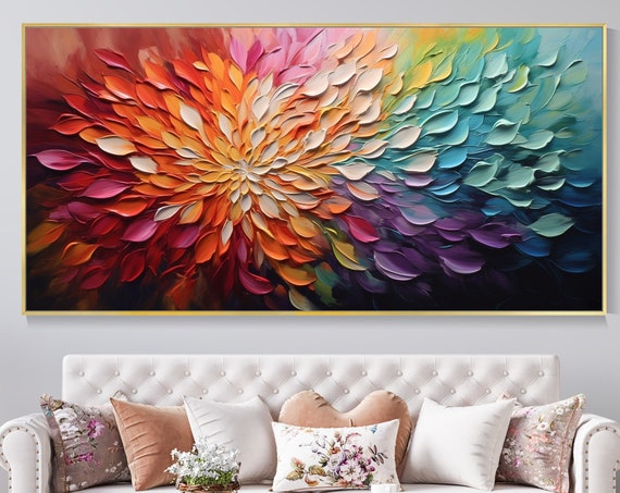 Bohemian Flower Oil Painting, Botanical Landscape Art
