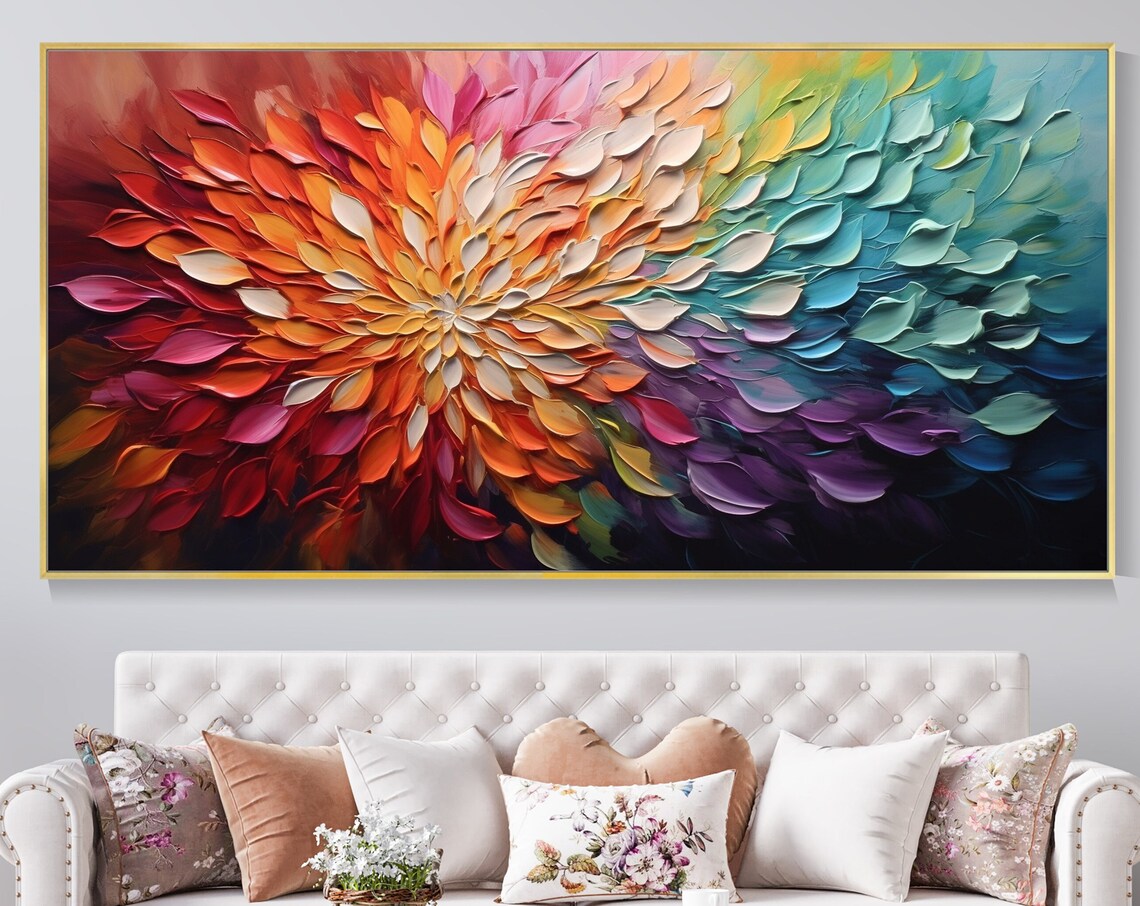 Bohemian Flower Oil Painting, Botanical Landscape Art