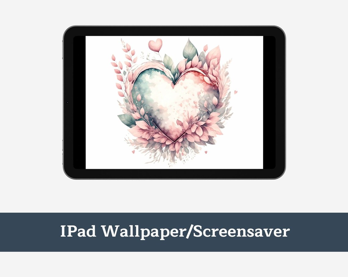 Floral Watercolor Heart iPad Wallpaper Screensaver Design Poster