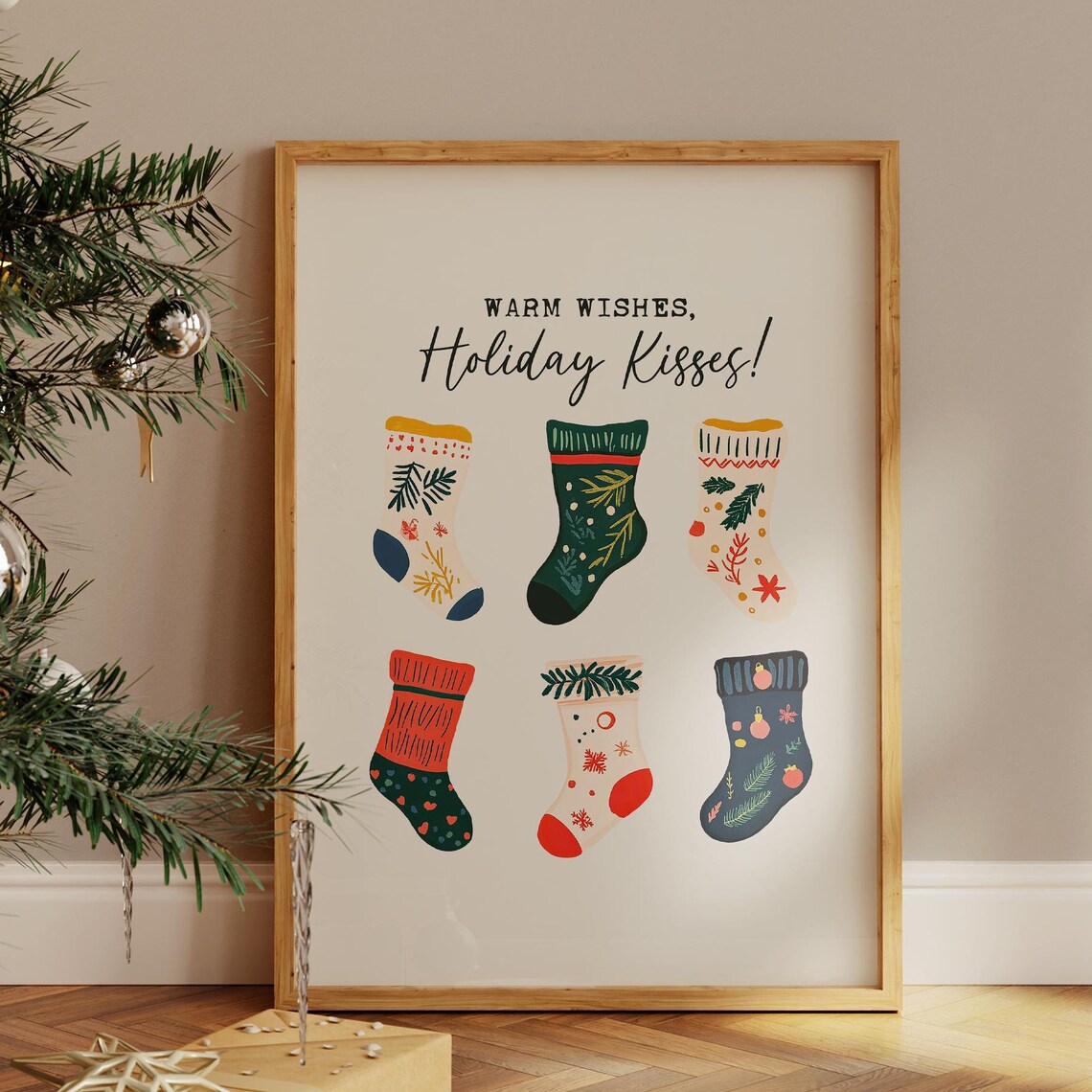 Warm Wishes Holiday Kisses Cute Christmas Stockings Decor Poster
