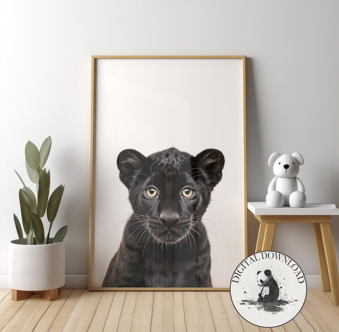 Baby Panther Wall Art Cute Illustration Infant Nursery Decor Ink Drawing