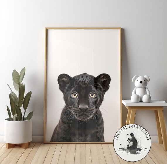 Baby Panther Wall Art Cute Illustration Infant Nursery Decor Ink Drawing
