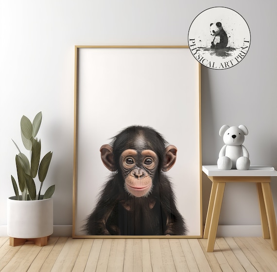 Baby Chimpanzee Photo Portrait Cute Nursery Animal Wall Decor Poster