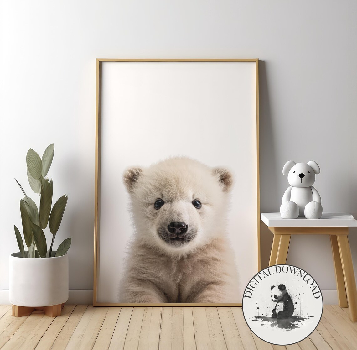 Cute Baby Polar Bear Cub Nursery Portrait Animal Photography Poster