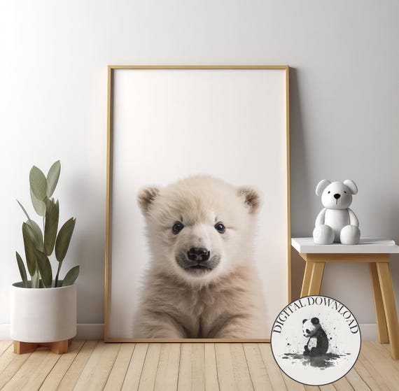 Baby Polar Bear Wall Art Cute Illustration Infant Nursery Decor Ink Drawing