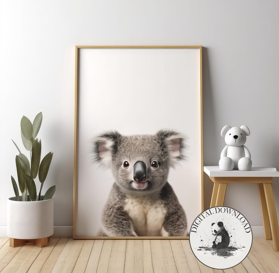 Baby Koala Bear Wall Art Cute Illustration Infant Nursery Decor Ink Drawing