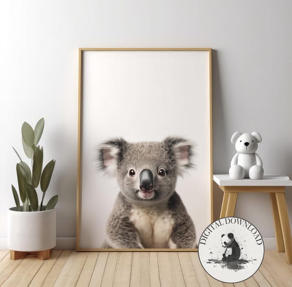 Baby Koala Bear Wall Art Cute Illustration Infant Nursery Decor Ink Drawing