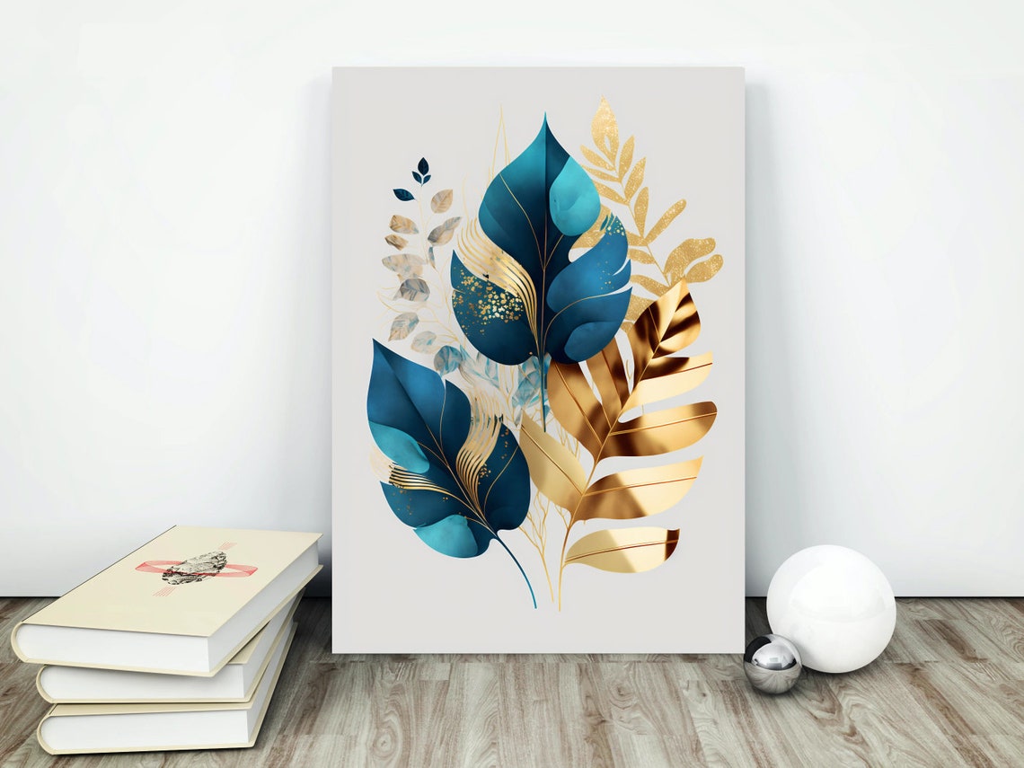 Teal Monstera Gold Palm Leaves Layered Botanical Chic Poster - Image 4
