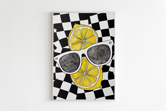 Checkered Lemon Wall Art Trendy Abstract Print Aesthetic Printable Art Instant