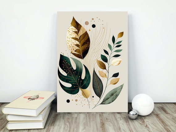 Botanical Leaf Print, Neutral Boho Wall Art