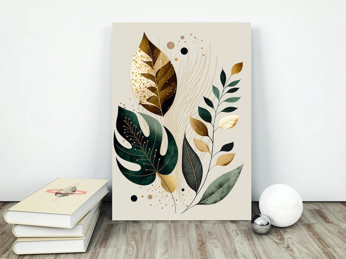 Botanical Leaf Print, Neutral Boho Wall Art