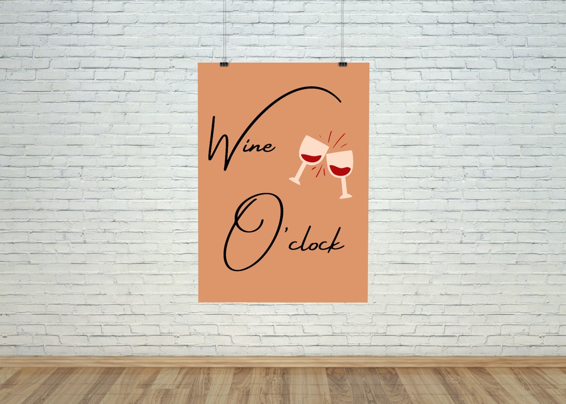 Wine O Clock Script Quote on Warm Terracotta Kitchen Sign Poster - Image 2