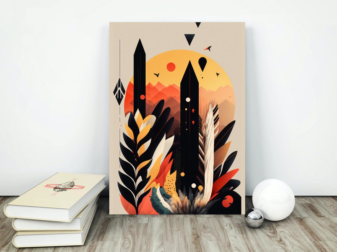 Abstract Geometric Sunset Black Feathers Hot Air Balloon Poster - Image 4