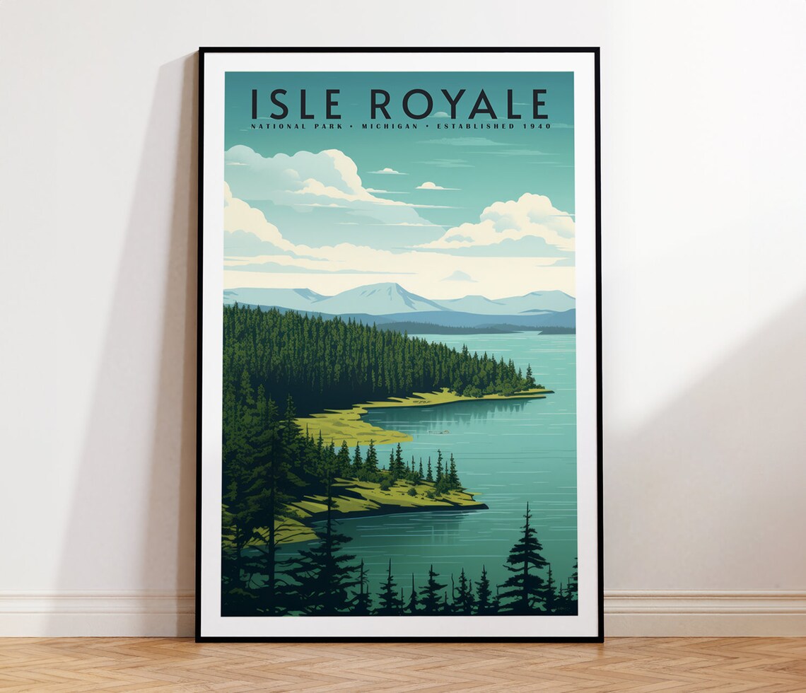 Isle Royale National Park Michigan Island Lake Retro Travel Poster