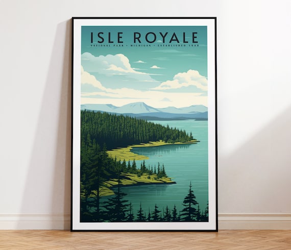 Isle Royale National Park Michigan Island Lake Retro Travel Poster