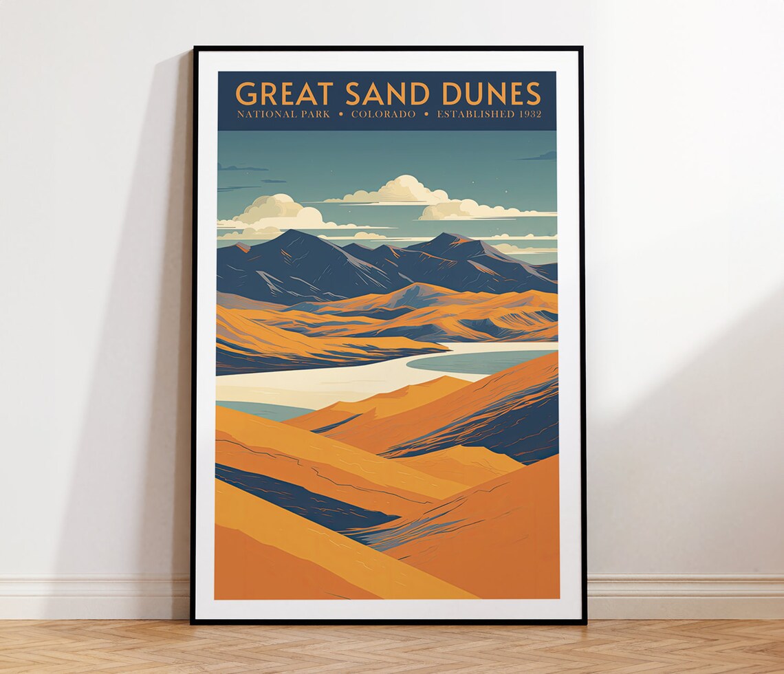 Great Sand Dunes Colorado National Park Retro Travel Art Poster