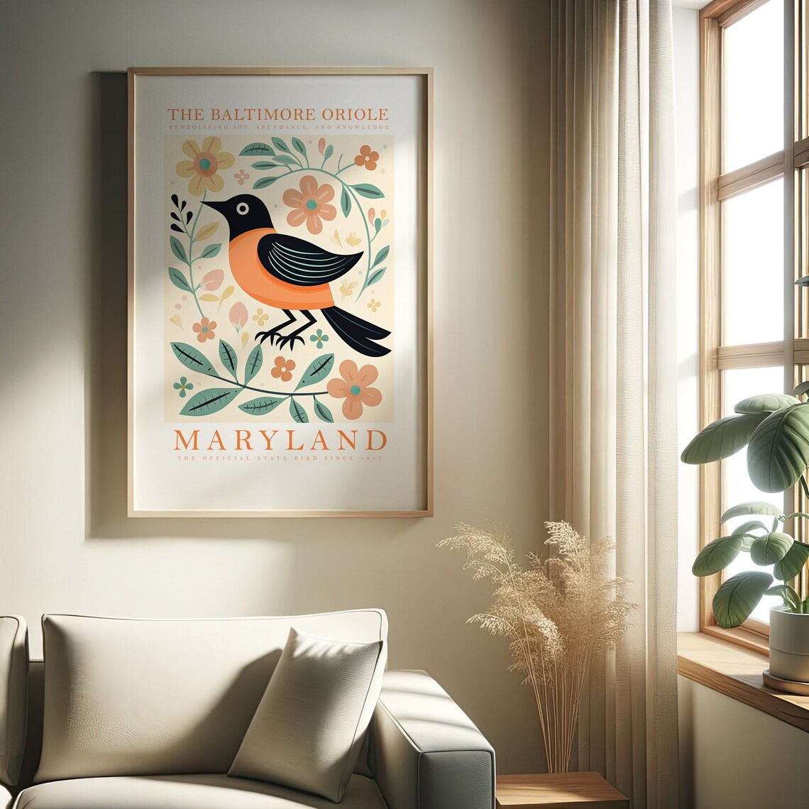 Maryland State Bird Oriole Art Print, Cute Trendy