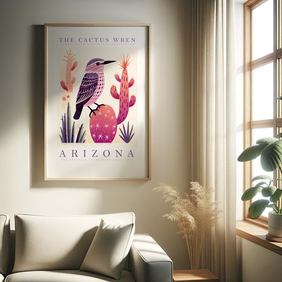 Arizona State Bird Print Cactus Wren Print At Home Wall Art Wall Art Print Instant Art Trendy Cute Posters